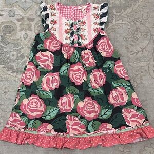 Matilda Jane All Abloom Floral Pink and Green Girls Dress, Kids Size 10, EUC